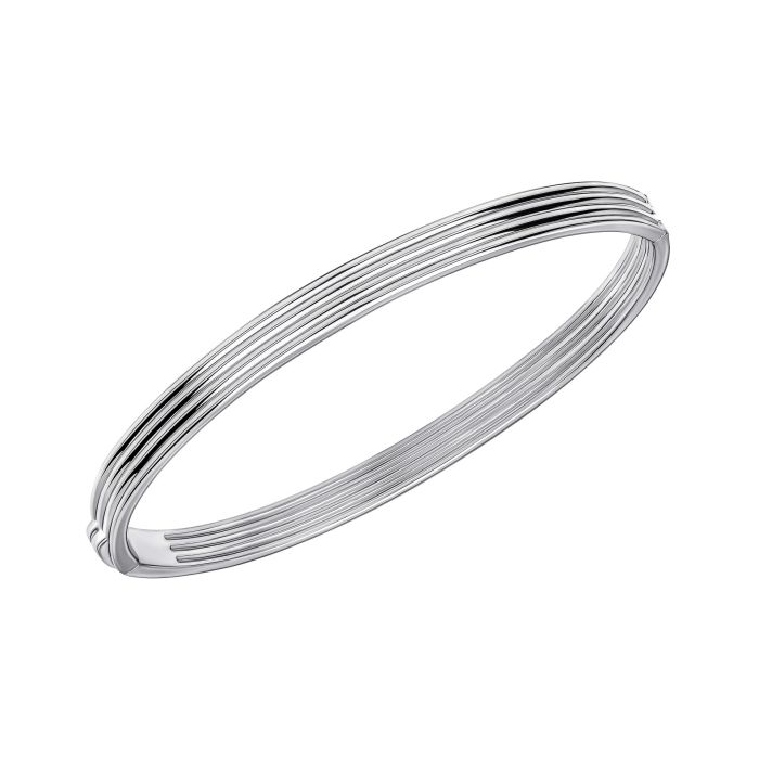 Ridged Hinged Silver Bangle