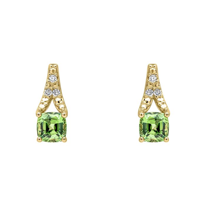 Rose Cut Sapphire and Diamond Drop Earrings in 9ct Gold on a white background, featuring stunning rose-cut sapphires surrounded by sparkling diamonds set in polished 9ct gold, perfect for adding elegance and sophistication to any jewelry collection.