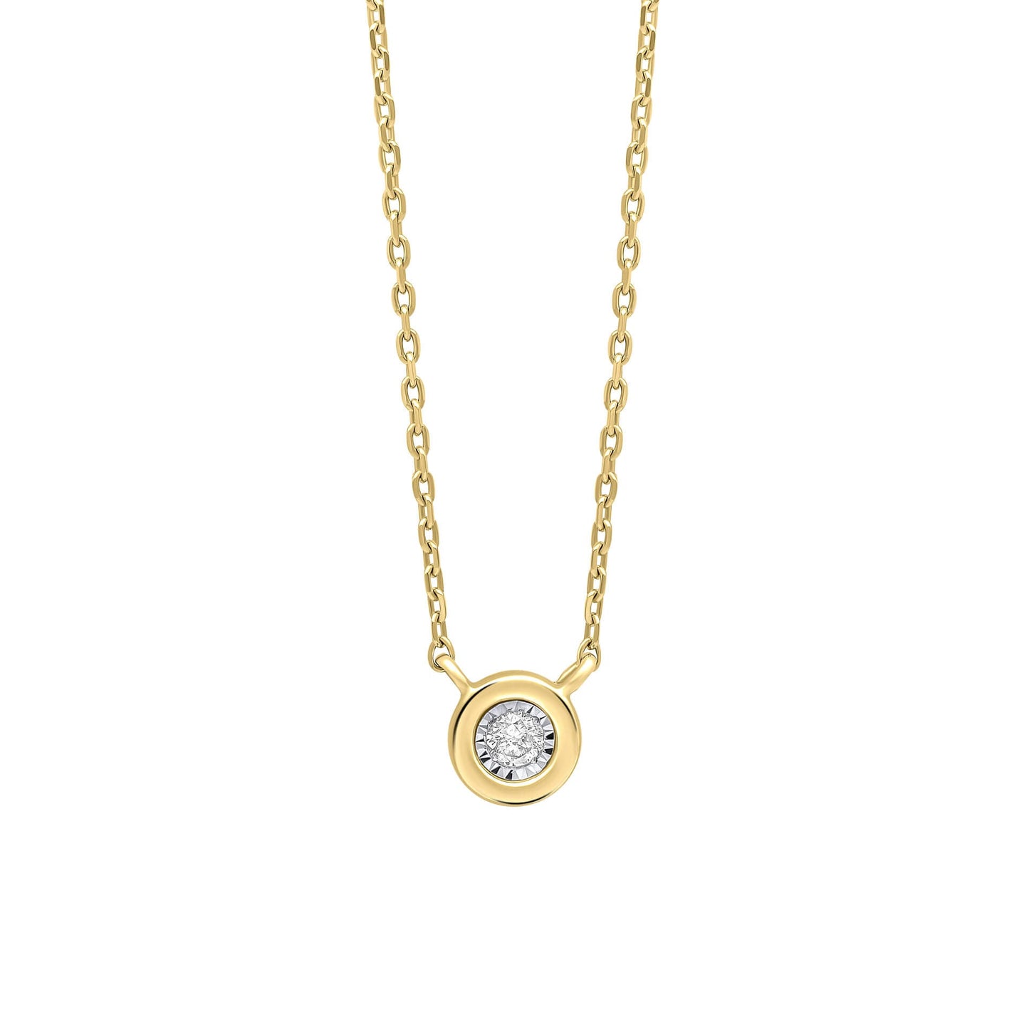 Rounded Bezel Diamond Gold Necklace on white background
