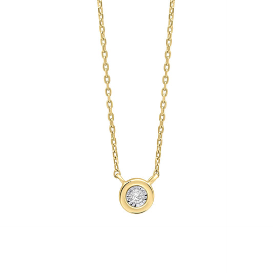 Rounded Bezel Diamond Gold Necklace on white background