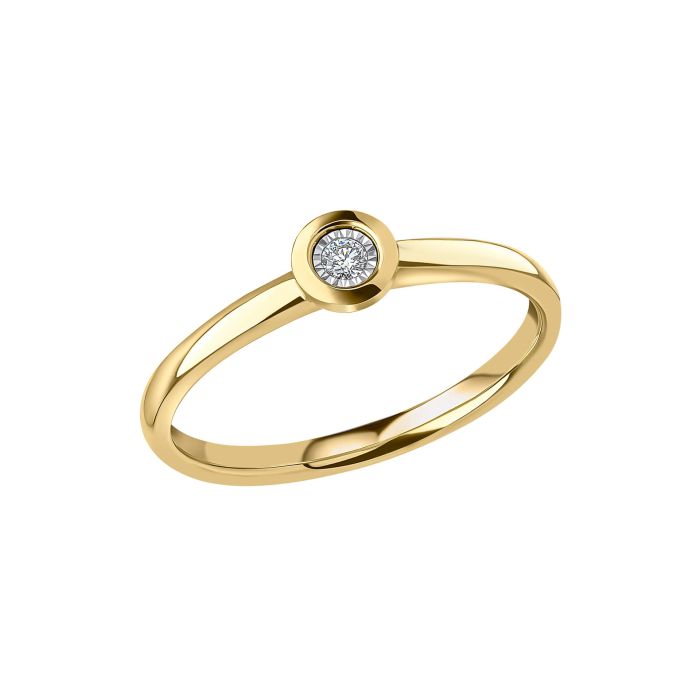 Rounded Bezel Diamond Ring in 9ct Gold gr633 on a white background, featuring a classic bezel-set diamond in polished 9ct gold, perfect for adding timeless elegance and sophistication to any jewelry collection