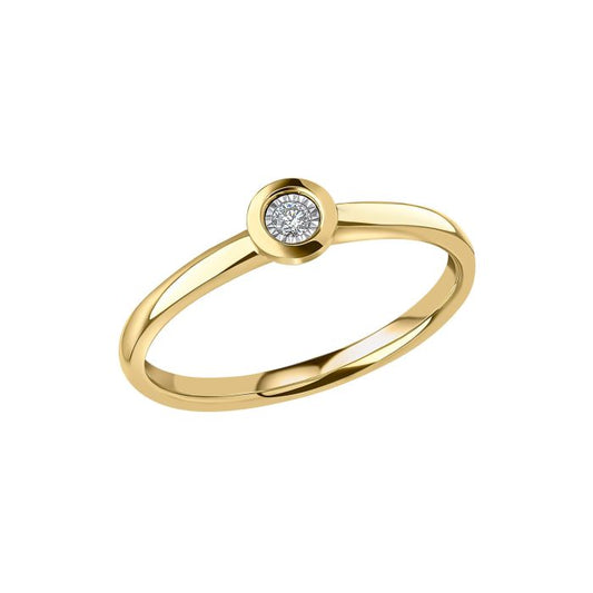 Rounded Bezel Diamond Ring in 9ct Gold gr633 on a white background, featuring a classic bezel-set diamond in polished 9ct gold, perfect for adding timeless elegance and sophistication to any jewelry collection
