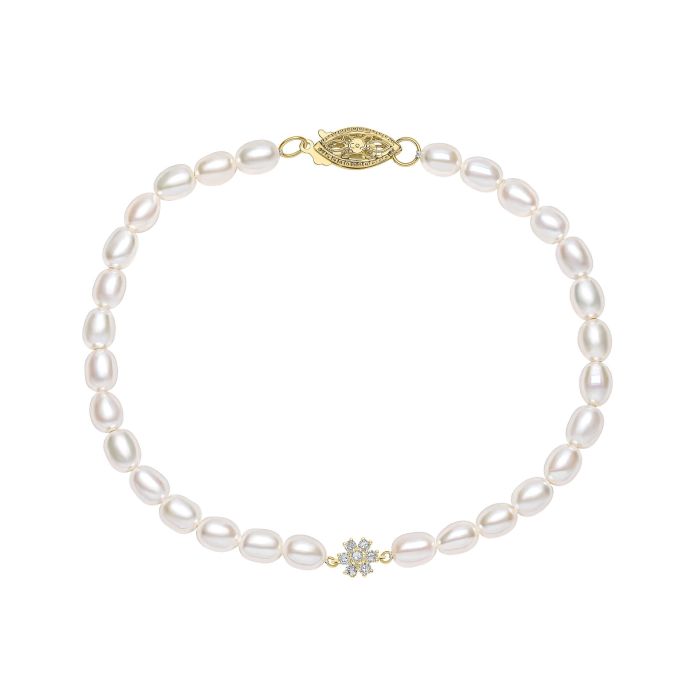 Seed Pearl and Flower Bracelet in 9ct Gold gb531w, featuring delicate seed pearls and a beautiful flower design set in polished 9ct gold, perfect for adding elegance and charm to any jewelry collection.
