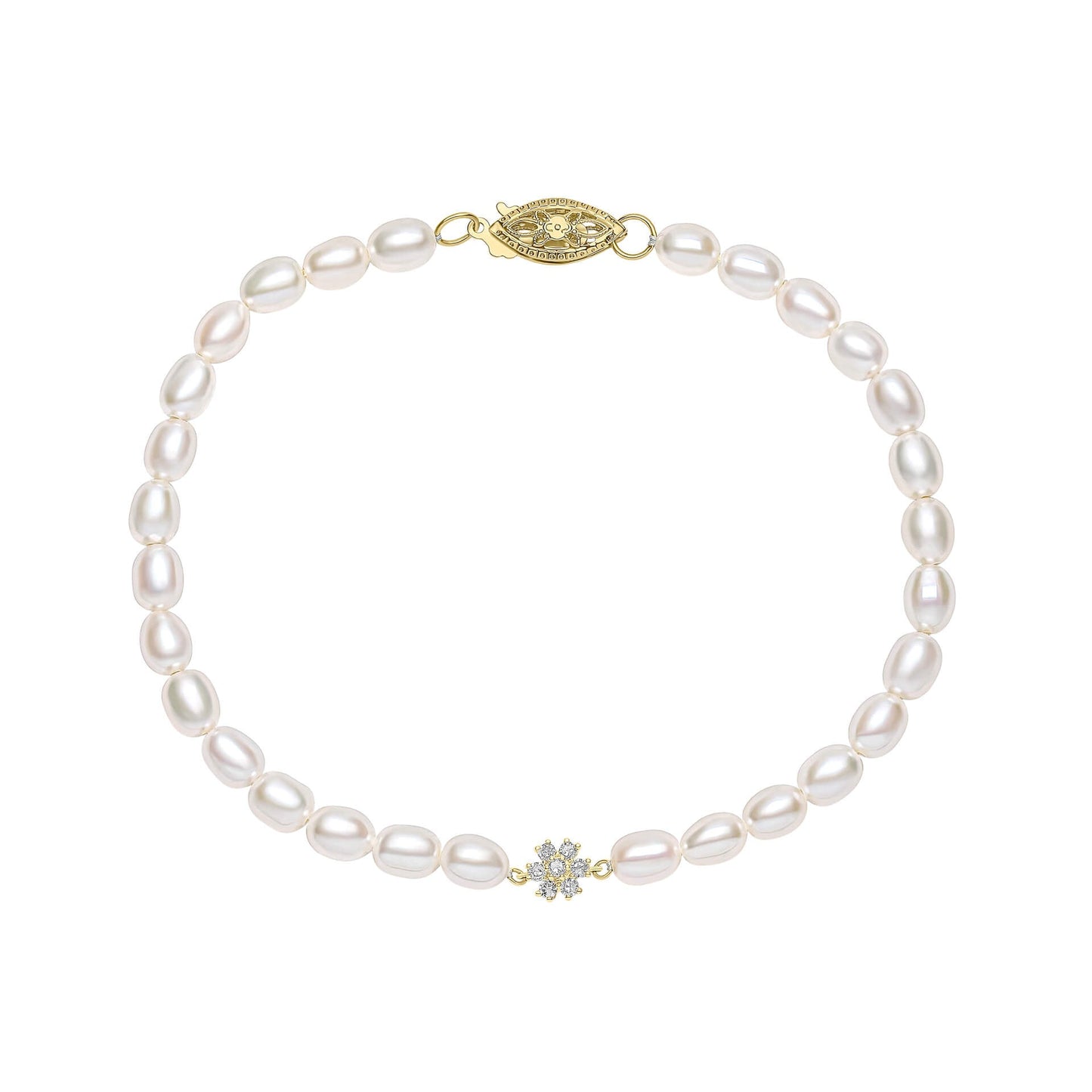 Seed Pearl and Flower Gold bracelet on white background