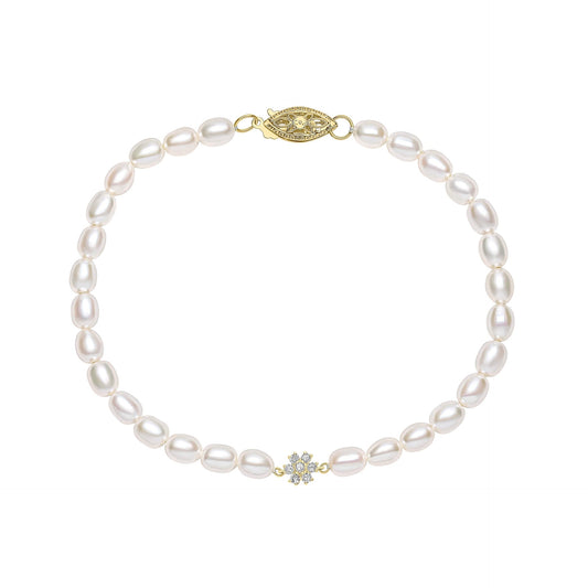 Seed Pearl and Flower Gold bracelet on white background
