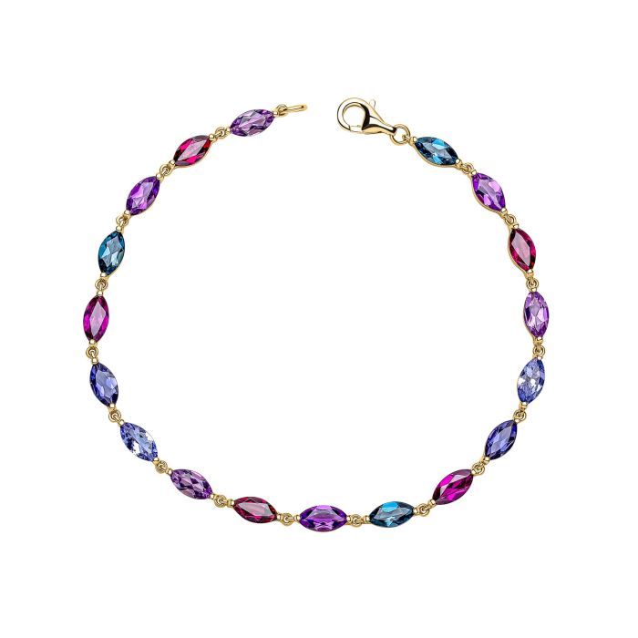 Semi-Precious Navette Gold Tennis Bracelet