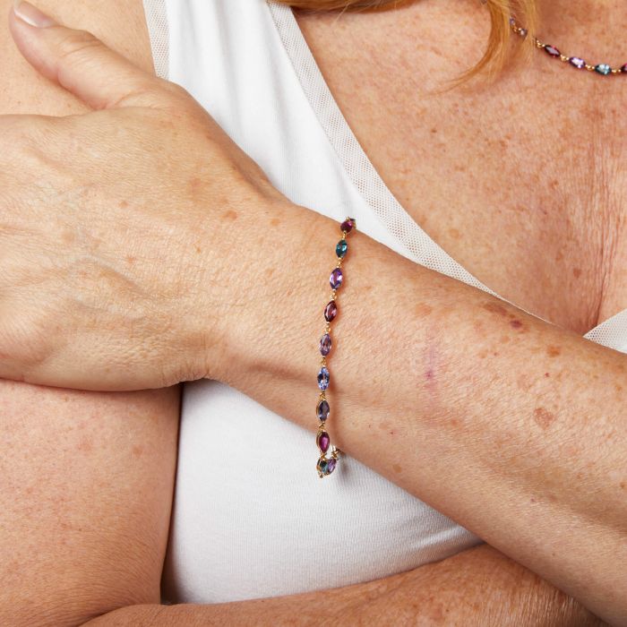 Semi-Precious Navette Gold Tennis Bracelet