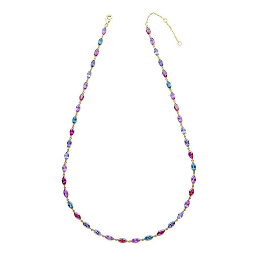 Semi-Precious Navette Necklace in 9ct Gold gn407, featuring a stunning row of semi-precious gemstones set in an elegant navette design with polished 9ct gold, perfect for adding sophistication and elegance to any jewelry collection.