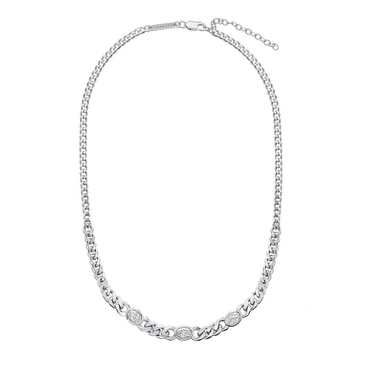 Silver Cubic Zirconia Fiorelli Chain Necklace IMG_0042 on a white background, featuring a sleek and modern chain design adorned with sparkling cubic zirconia accents, perfect for adding elegance and sophistication to any jewelry collection.