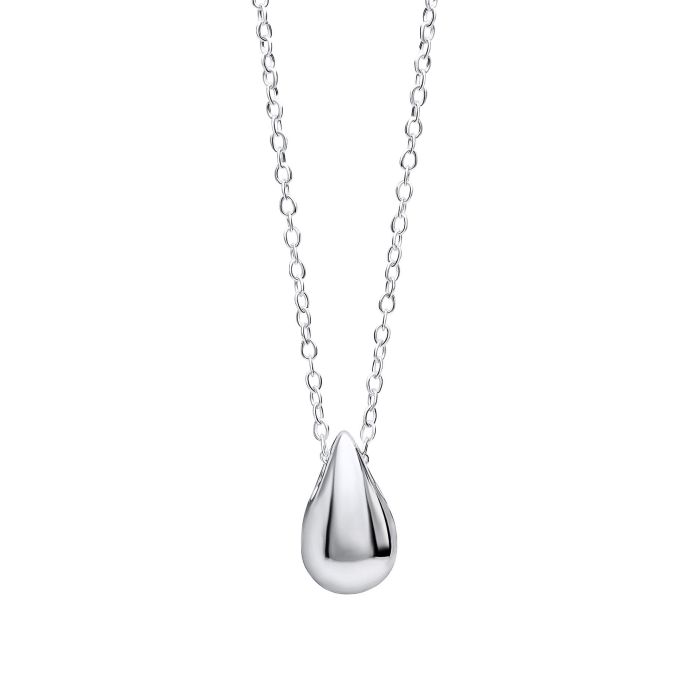 Solid Teardrop silver Necklace on white background 