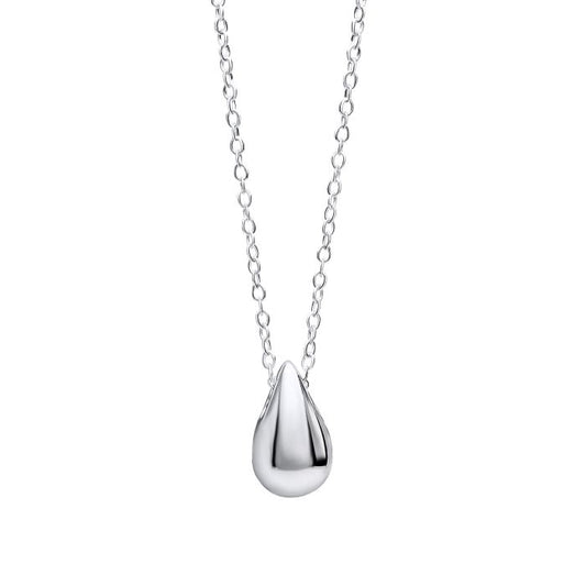 Solid Teardrop silver Necklace on white background 