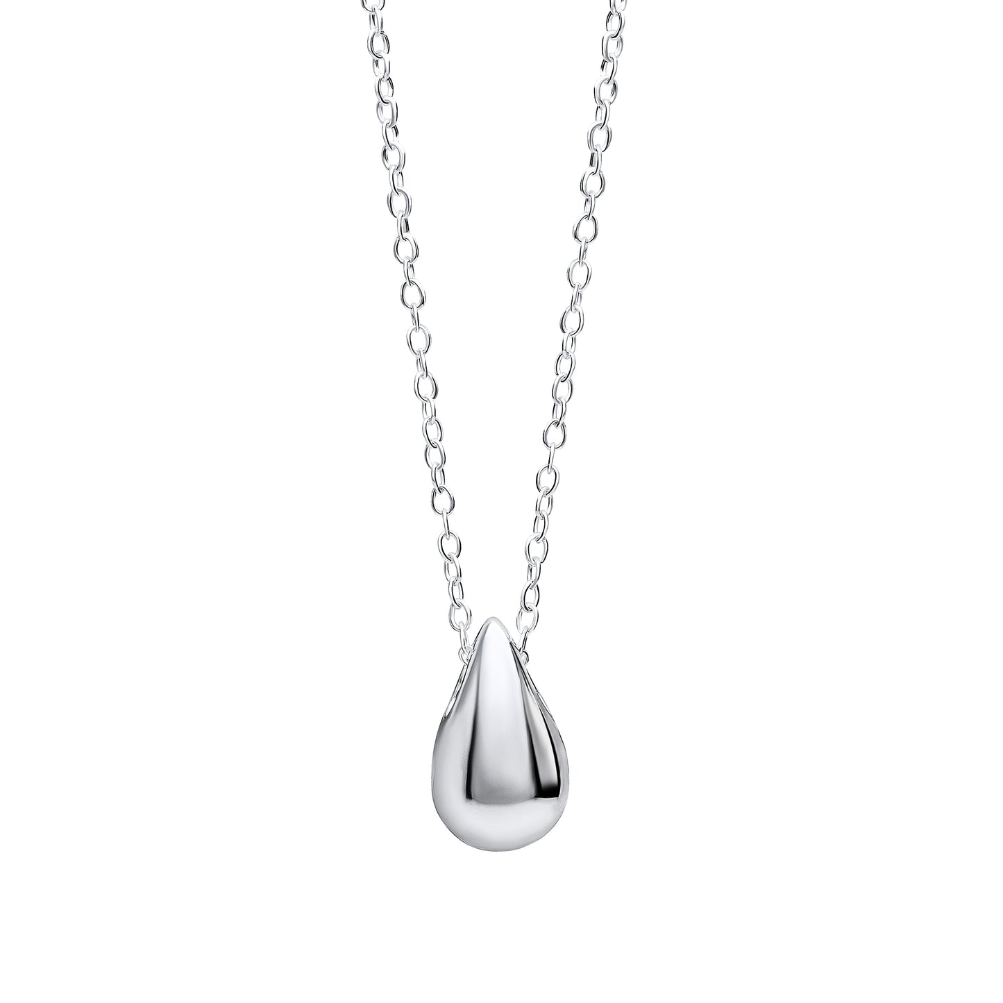 Solid Teardrop silver Necklace on white background