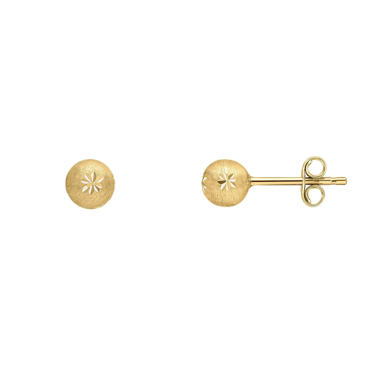 Starburst Detail Ball Gold Stud Earrings on white background