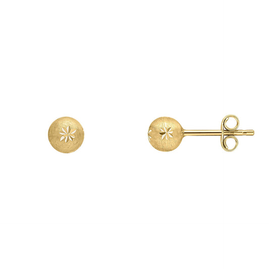 Starburst Detail Ball Gold Stud Earrings on white background