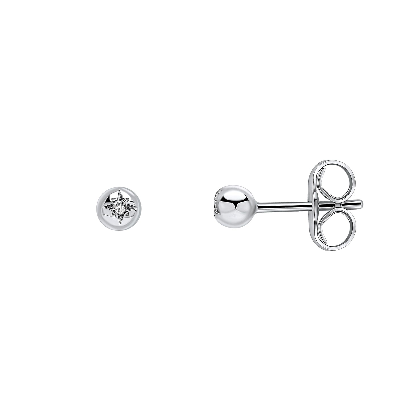 Starburst Silver Stud Earrings with Diamonds on a white background 
