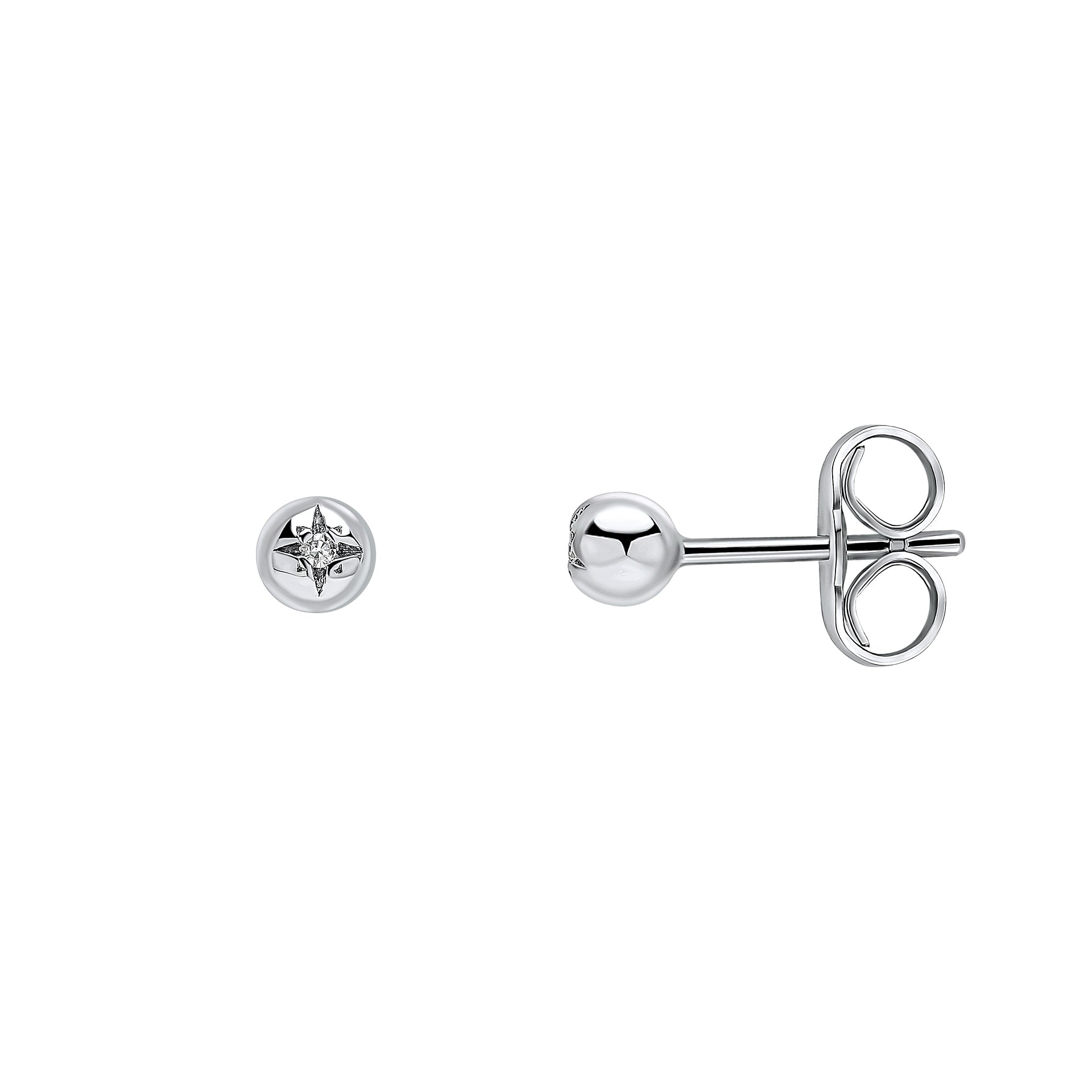 Starburst Silver Stud Earrings with Diamonds on a white background 
