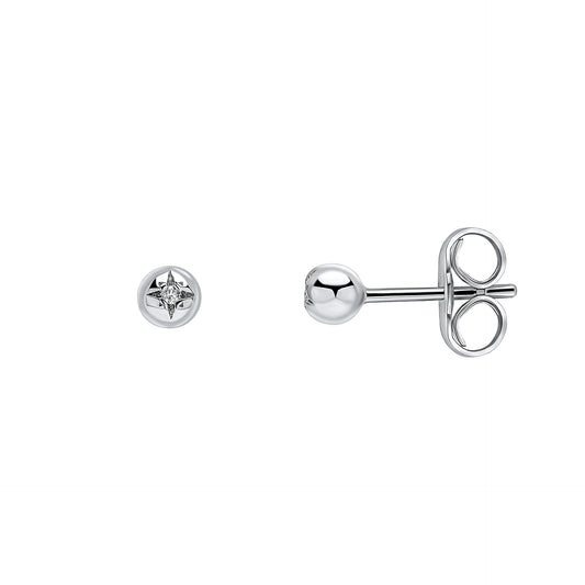 Starburst Silver Stud Earrings with Diamonds on a white background 
