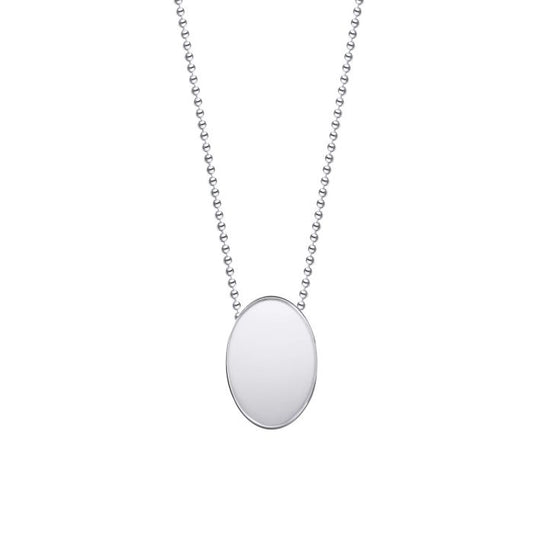 Statement High Polished Oval Silver engravable Necklace on white backgroundn4654