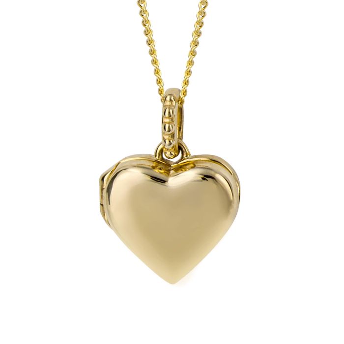 Gold heart-shaped locket on a chain, Stippled Bale Gold Heart Locket Necklace, against a white background