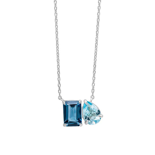 Toi et Moi Blue Topaz White Gold Necklace