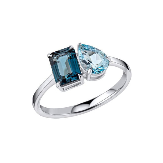 Toi et Moi Blue Topaz White Gold Ring