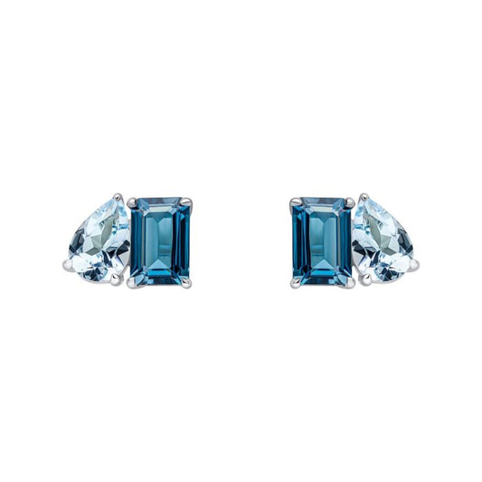 Toi et Moi Blue Topaz White Gold Stud Earrings