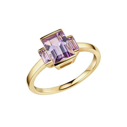 Trilogy Amethyst Ring in 9ct Gold gr636m, featuring three stunning deep purple amethyst gemstones set in polished 9ct gold, symbolizing past, present, and future, perfect for adding elegance and meaning to any jewelry collection.