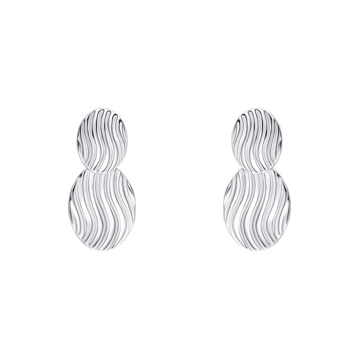 Wave Texture Silver Drop Earrings on white background