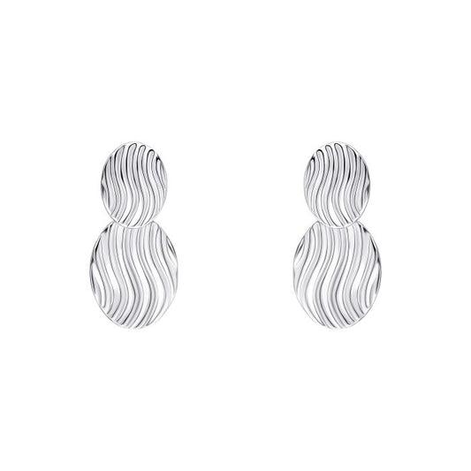 Wave Texture Silver Drop Earrings on white background