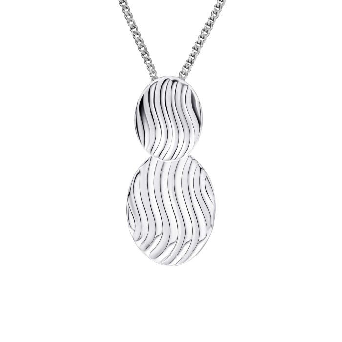 Wave Texture Silver Drop Pendant necklace white background