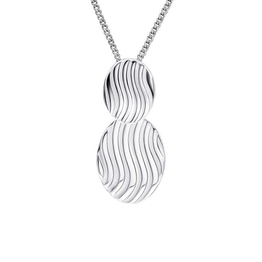Wave Texture Silver Drop Pendant necklace white background