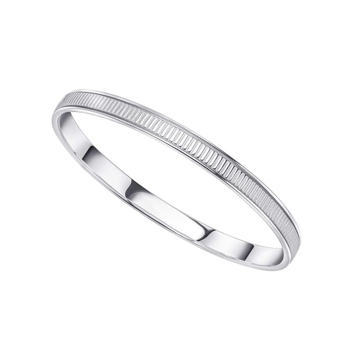 Silver  Ridged Spinner silver Bangle bracelet on a white background