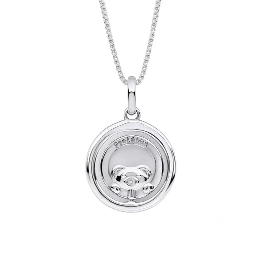 back of Children’s Silver Teddy Bear Necklace on a white background, featuring a charming teddy bear pendant crafted in polished silver, perfect as a timeless and adorable keepsake for babies and young children.