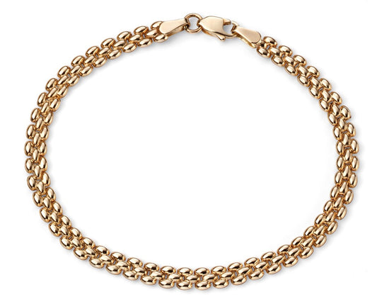 gold watch strap style chain bracelet on a white background