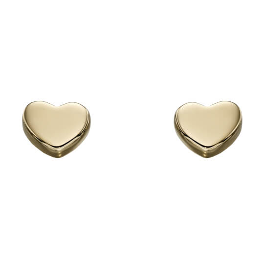 small Gold heart stud earrings on white background 
