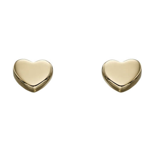 small Gold heart stud earrings on white background 
