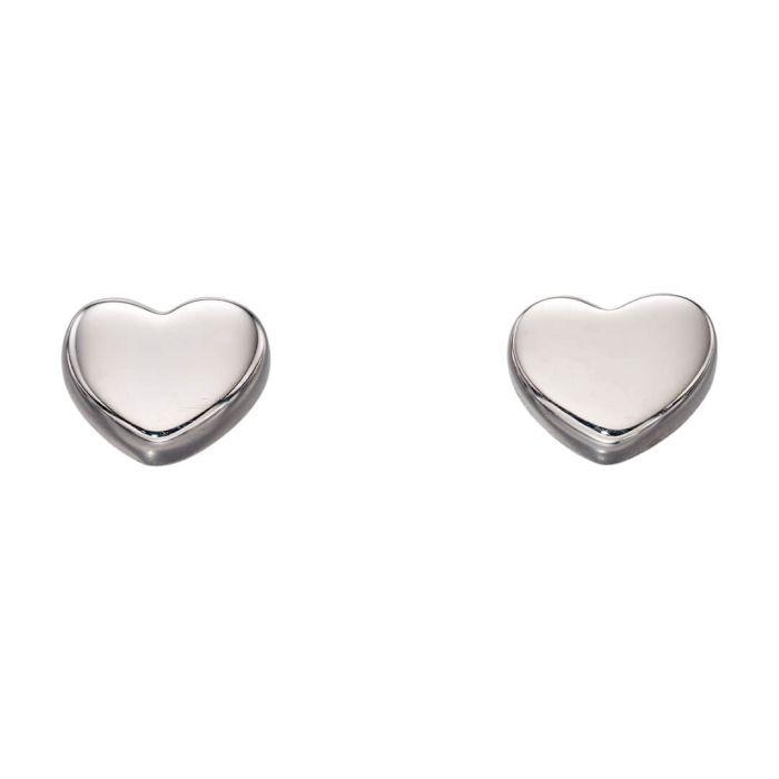 showcasing on a plain white background. 9ct white gold small plain heart stud earrings ideal everyday wear jewellery and ideal gift. great for back to school students. 