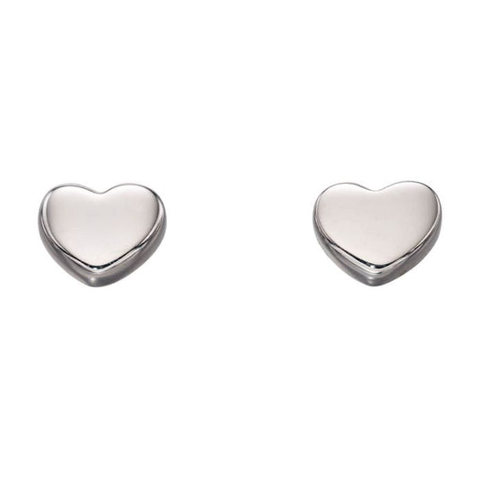 showcasing on a plain white background. 9ct white gold small plain heart stud earrings ideal everyday wear jewellery and ideal gift. great for back to school students. 
