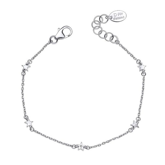 sterling Silver Star Station Bracelet with Diamond b5543 on a white background, featuring a delicate star-themed design with sparkling diamond accents set in polished silver, perfect as a timeless and elegant jewelry piece for any collection.