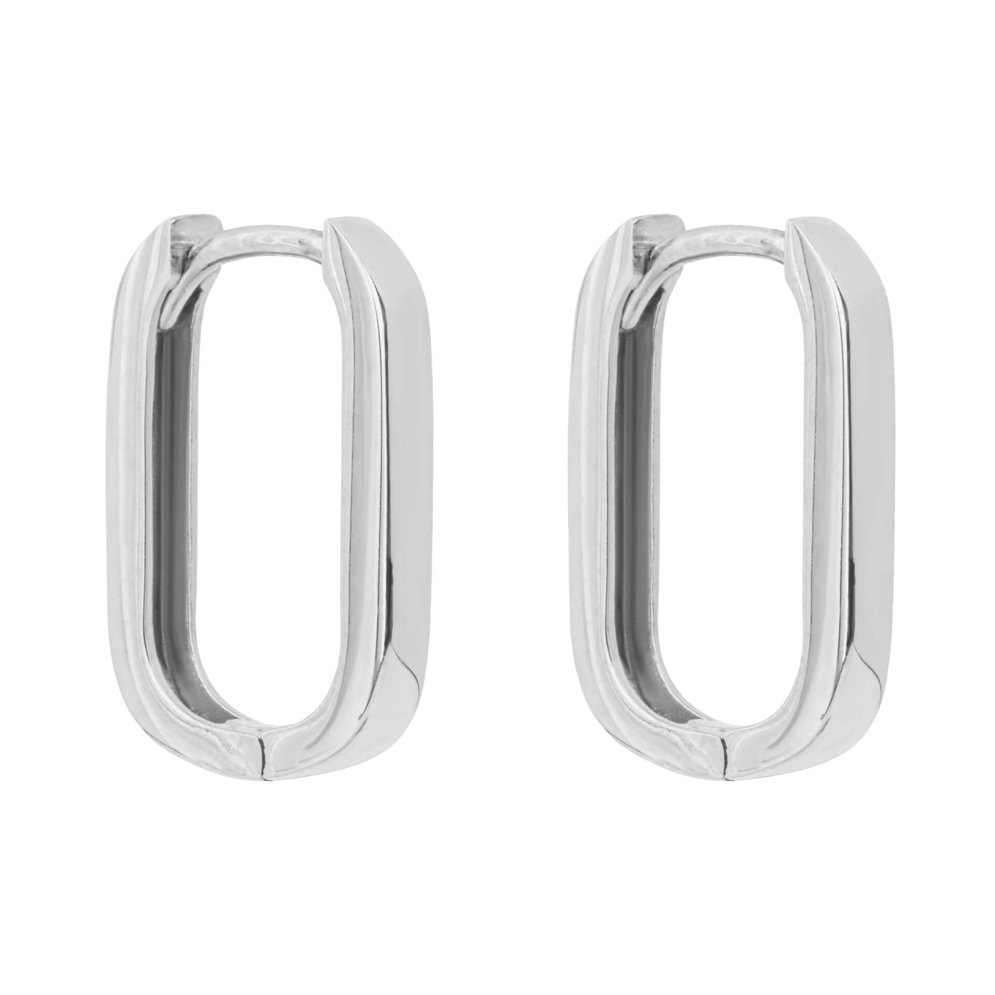 Pair of white gold U hoop earrings sleeper clasp  on a white background 