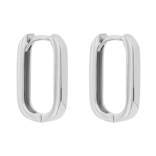 Pair of white gold U hoop earrings sleeper clasp  on a white background 